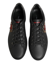 Dolce & Gabbana Black Leather Heart Embellished Sneakers Shoes