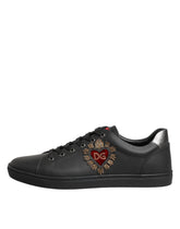 Dolce & Gabbana – Schwarze Sneakers aus Leder mit Herzverzierung
