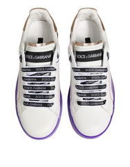 Dolce & Gabbana Weiße Lila Leder Low Top Sneaker Schuhe