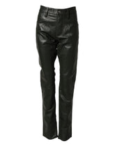 Dsquared² Schwarze Hose aus genarbtem Leder mit mittelhohem Bund