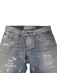 Dolce & Gabbana Blaue zerrissene Herren Skinny Denim Jeans