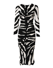 Dolce & Gabbana Schwarzes Weißes Zebra-Viskose-Etui-Midikleid