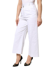 Dolce & Gabbana Weiße High-Waist Cropped Hose aus Baumwolle mit weitem Bein