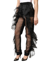 Dolce & Gabbana Schwarze Hose aus Tüll und Wolle mit hohem Bund