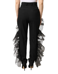 Dolce & Gabbana Schwarze Hose aus Tüll und Wolle mit hohem Bund