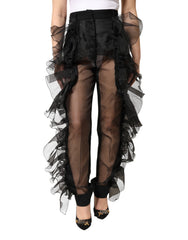 Dolce & Gabbana Schwarze Hose aus Tüll und Wolle mit hohem Bund