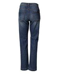 Dolce & Gabbana Blaue Jeans mit Blumenstickerei im Boyfriend-Stil