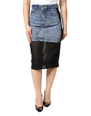 Dolce & Gabbana Blau Schwarz Baumwoll-Denim Transparenter Midirock