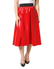 Dolce & Gabbana Glänzender roter High-Waist-Midirock aus Polyester