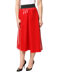 Dolce & Gabbana Glänzender roter High-Waist-Midirock aus Polyester