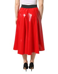 Dolce & Gabbana Glänzender roter High-Waist-Midirock aus Polyester