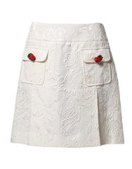 Dolce & Gabbana White Floral Brocade High Waist Mini Skirt