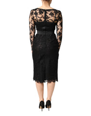 Dolce & Gabbana Schwarzes Etuikleid aus Baumwolle mit Spitzenbesatz