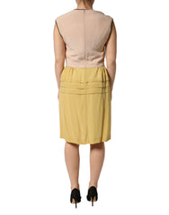 FILOS Mehrfarbiges Seidenkleid mit tiefem V-Ausschnitt, ärmellos, knielang