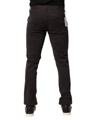 Sun68 Dark Brown Cotton Stretch Skinny Mid Waist Men Trouser Pants