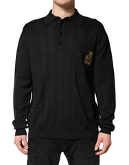 Dolce & Gabbana Black Crest Long Sleeve Men Pullover Sweater