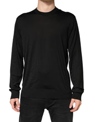 Dolce & Gabbana Schwarzer Herrenpullover aus Seide mit Rundhalsausschnitt
