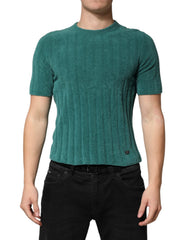 Dolce & Gabbana Dunkelgrünes Baumwollmischgewebe Herren Rundhals-T-Shirt