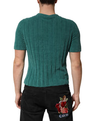Dolce & Gabbana Dunkelgrünes Baumwollmischgewebe Herren Rundhals-T-Shirt