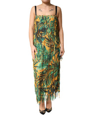 Dolce & Gabbana Maxikleid mit mehrfarbigem Tropenprint und Fransen