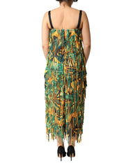 Dolce & Gabbana Maxikleid mit mehrfarbigem Tropenprint und Fransen
