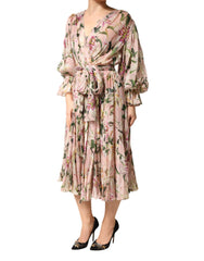 Dolce & Gabbana Pink Lily Print A-line Pleated Maxi Dress