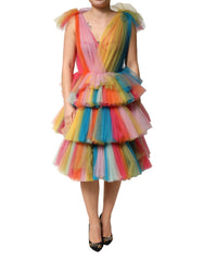 Dolce & Gabbana Mehrfarbiges Nylon-Tüll-Stufen-Midikleid