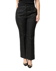 Dolce & Gabbana Schwarze High-Waisted Brokat-Hose mit Blumenmuster