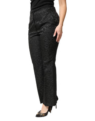 Dolce & Gabbana Schwarze High-Waisted Brokat-Hose mit Blumenmuster