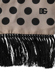 Dolce & Gabbana Brauner Seidenschal mit Polka Dots und Fransen