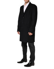 Dolce & Gabbana Schwarzer Einreihiger Langer Wollmantel