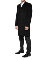 Dolce & Gabbana Schwarzer Doppelreihiger Trenchcoat aus Wolle