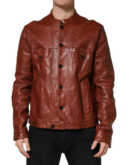 Dolce & Gabbana Braune Leder-Knopfleiste Herren Bikerjacke