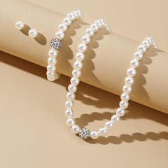 3 PCS Set Imitation Pearl Necklace Bracelet Earring Stud Set Fireball Pearl Beaded Women Luxury Bridal Party Jewelry Set