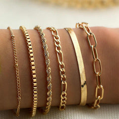 6Pcs Gold Color Bracelet Set Boho Retro Thick Twist Cuban Chain Bracelet For Women New Trendy Quality Jewelry Gifts