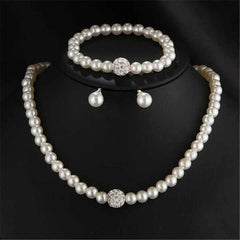 3 PCS Set Imitation Pearl Necklace Bracelet Earring Stud Set Fireball Pearl Beaded Women Luxury Bridal Party Jewelry Set