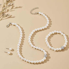3 PCS Set Imitation Pearl Necklace Bracelet Earring Stud Set Fireball Pearl Beaded Women Luxury Bridal Party Jewelry Set