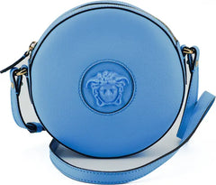 Versace Blue Calf Leather Round Disco Shoulder Bag