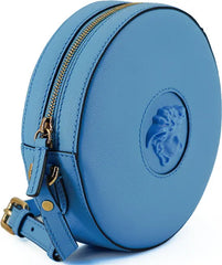 Versace Blue Calf Leather Round Disco Shoulder Bag