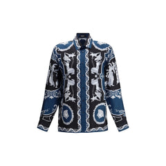 Versace Blaues Seidenhemd mit Muster