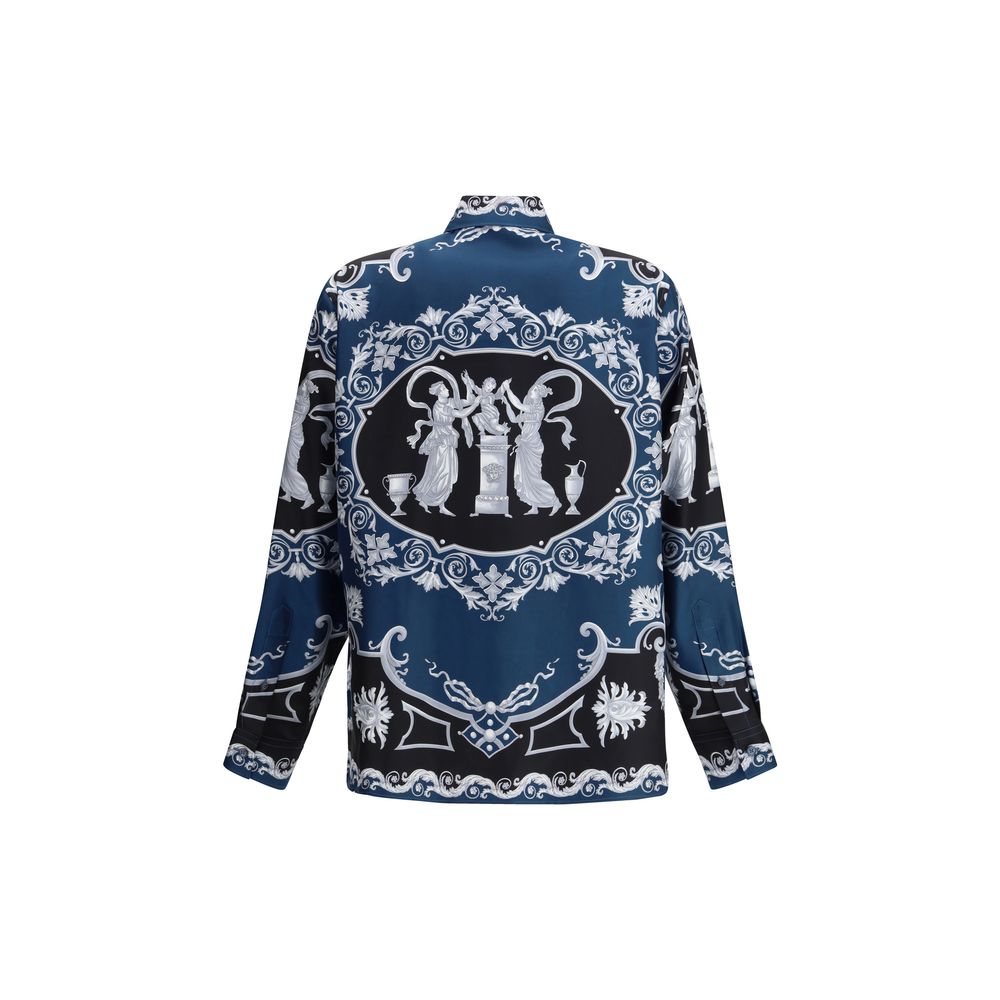 Versace Blaues Seidenhemd mit Muster
