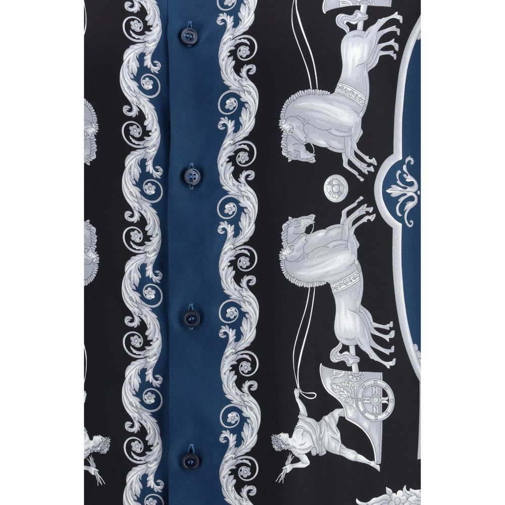 Versace Blaues Seidenhemd mit Muster