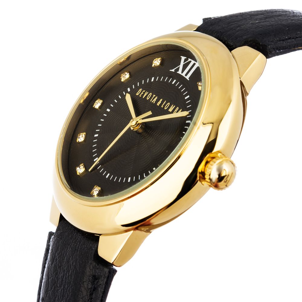 DEVOTA & LOMBA Schwarze Leder-Armbanduhr