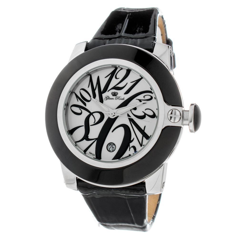 GLAM ROCK Schwarze Lederarmbanduhr