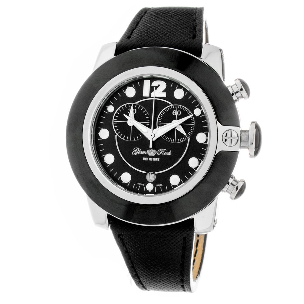 GLAM ROCK Schwarze Lederarmbanduhr