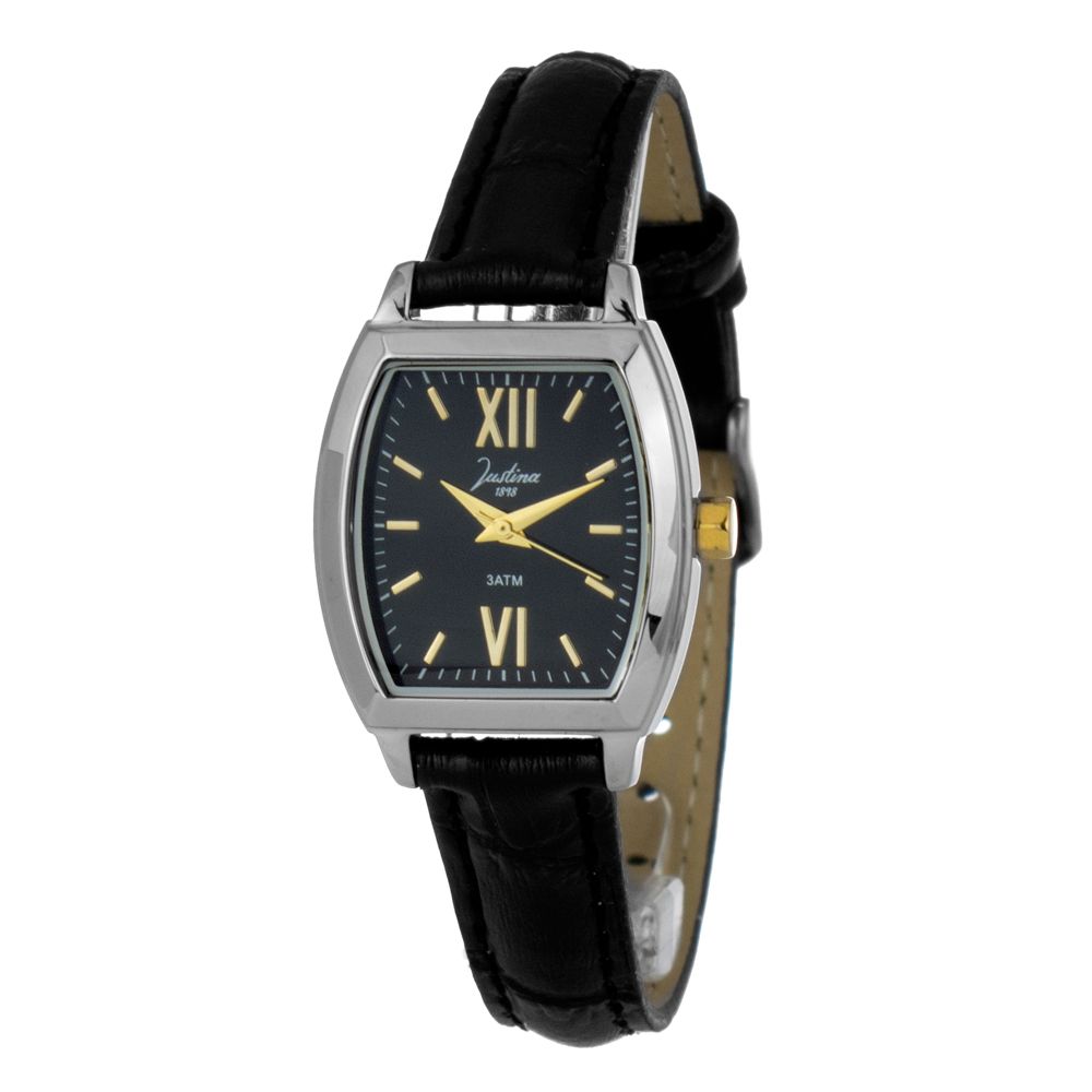 JUSTINA Schwarze Lederarmbanduhr