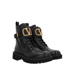 Valentino Garavani Black Calfskin Lace-Up Boots