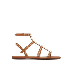 Valentino Garavani Bruine Leren Platte Sandalen
