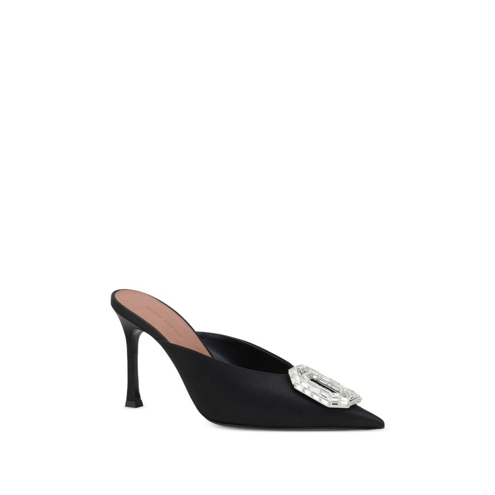 Amina Muaddi Black Silk Mules