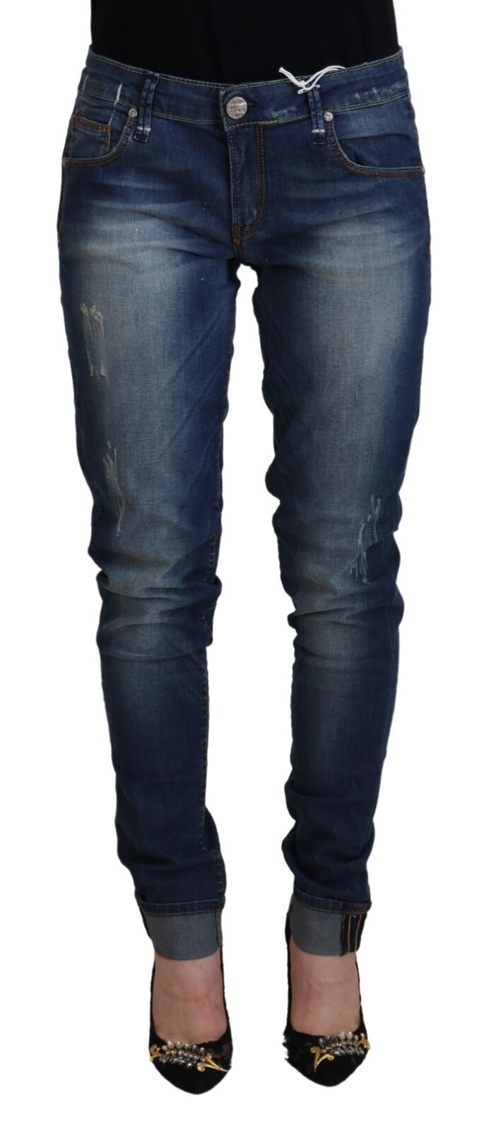 Acht blaue Washed Cotton Slim Fit Damen-Jeans